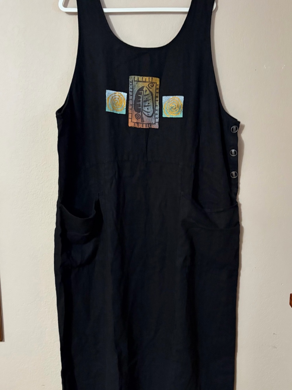 Fenini Black Linen Jumper Dress Oversized Pinafore Artsy Lagenlook Plus 2X